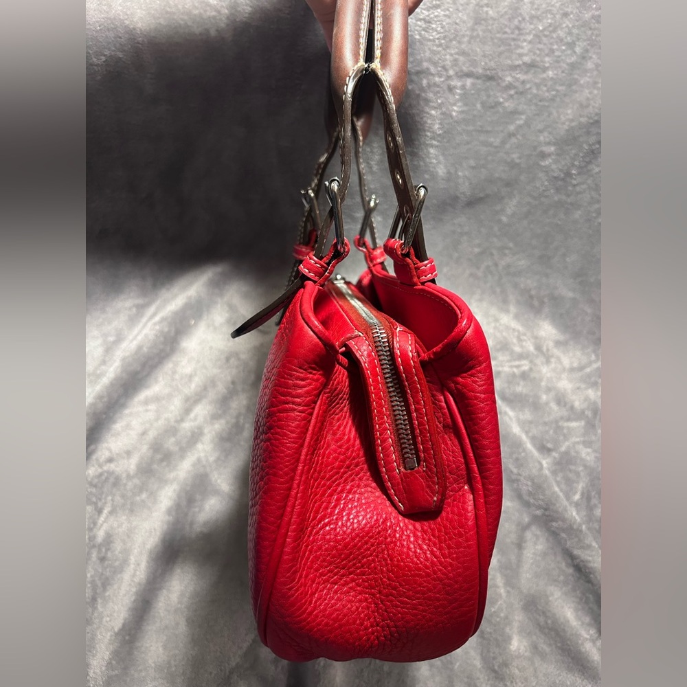 RARE Dooney & Bourke Red Top Handle Leather Satchel Manufacturer Sample Bag - Picture 6 of 13